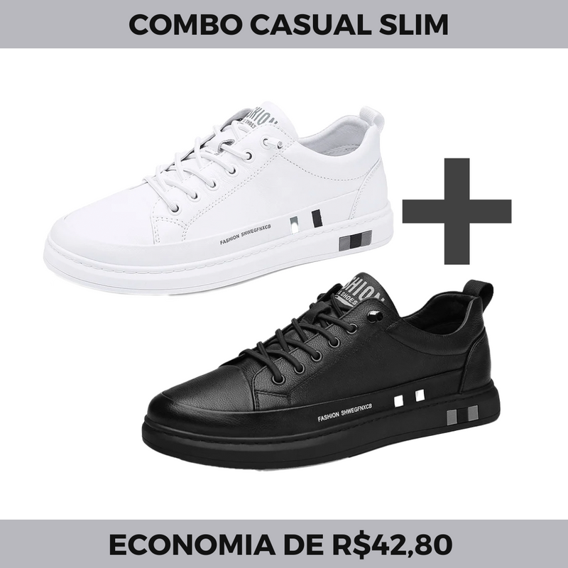 Tênis Masculino Casual Slim - Couro Legítimo (Últimas Unidades)